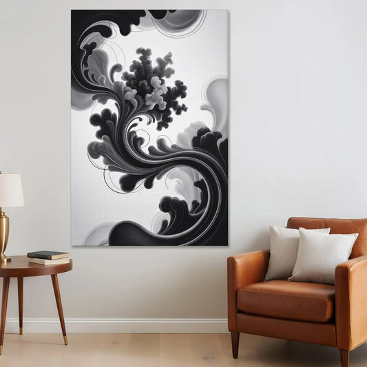 Elegant Swirls Black and White Abstract - Canvas Wall Art - Sofa - 40x60