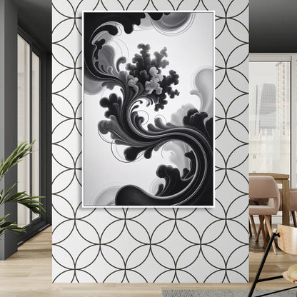 Elegant Swirls Black and White Abstract Living Room - White Canvas Wall Art