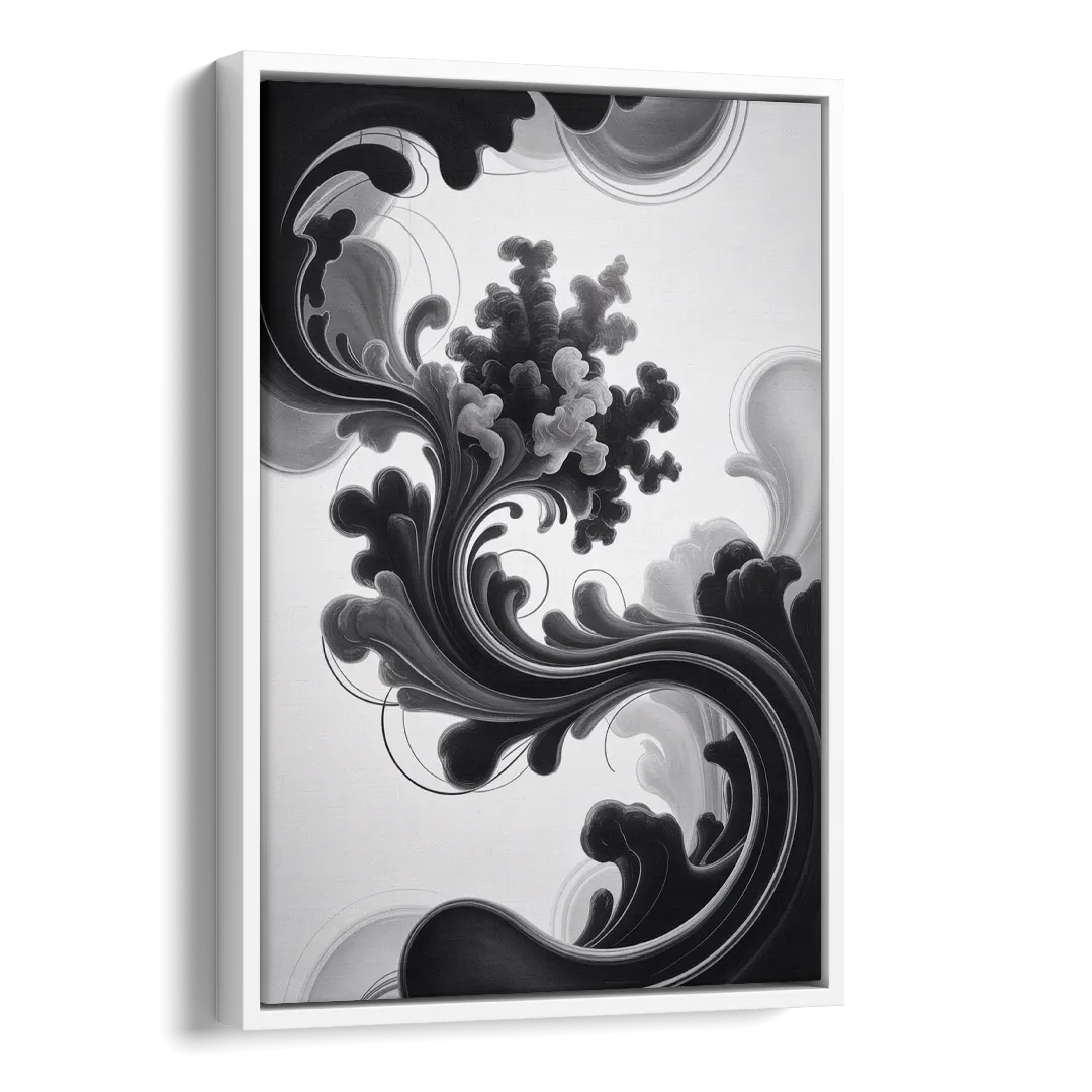 Elegant Swirls Black and White Abstract Side - White Canvas Wall Art
