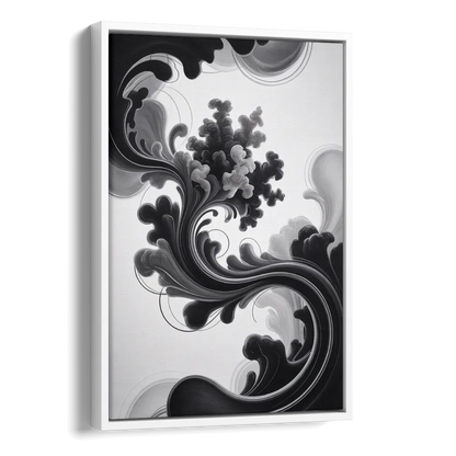Elegant Swirls Black and White Abstract Side - White Canvas Wall Art