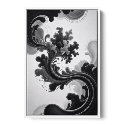 Elegant Swirls Black and White Abstract - White Frame Canvas