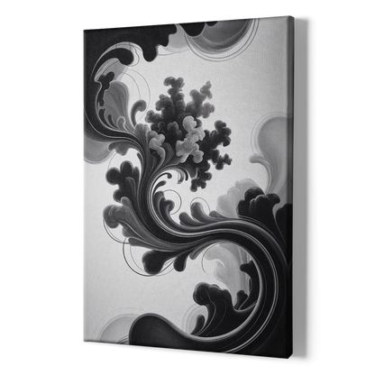 Elegant Swirls Black and White Abstract - Canvas Print Art Sides