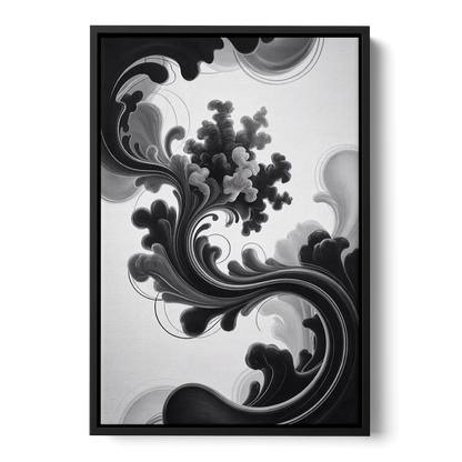 Elegant Swirls Black and White Abstract Front - Black Canvas Wall Art