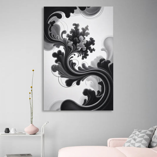 Elegant Swirls Black and White Abstract Living Room - Canvas Wall Art