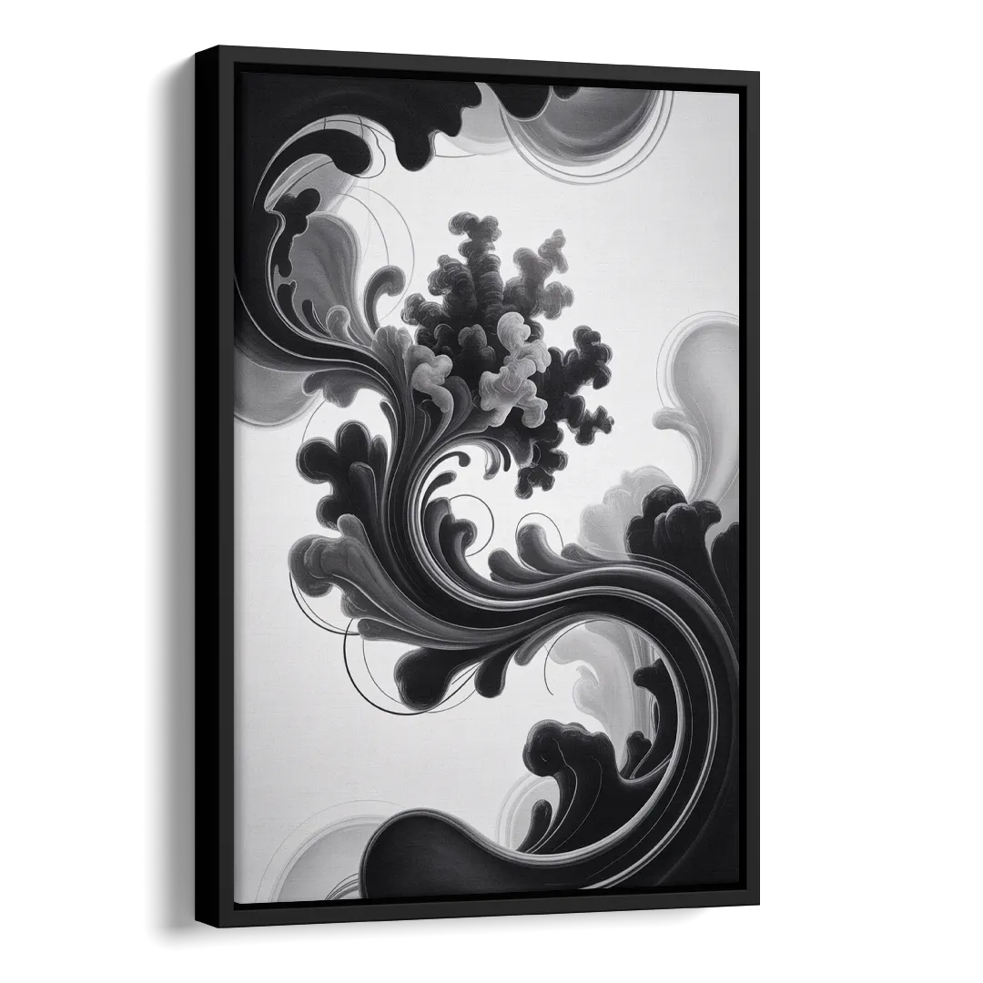 Elegant Swirls Black and White Abstract Side - Black Canvas Wall Art