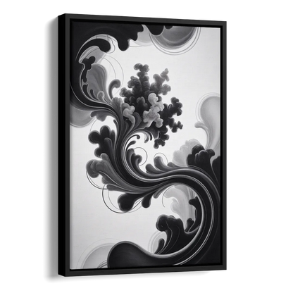 Elegant Swirls Black and White Abstract Side - Black Canvas Wall Art