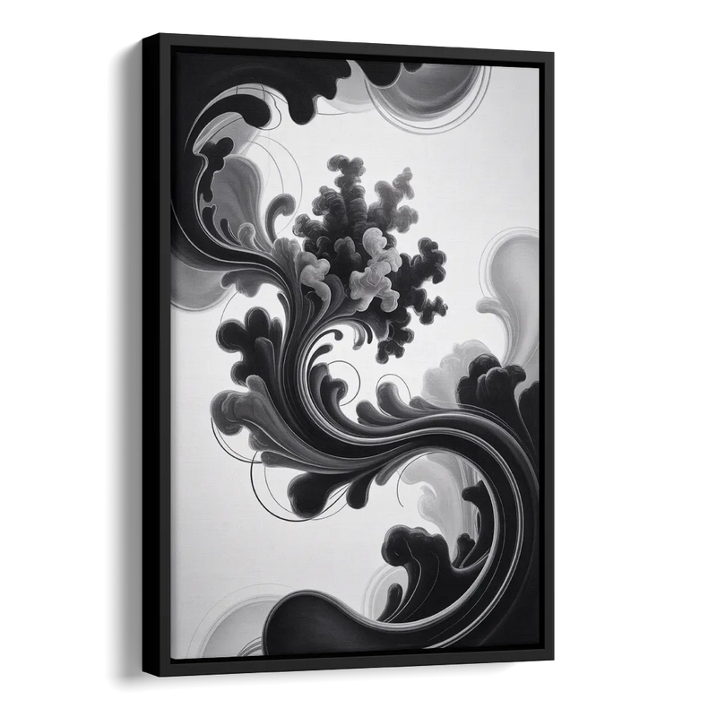 Elegant Swirls Black and White Abstract Side - Black Canvas Wall Art