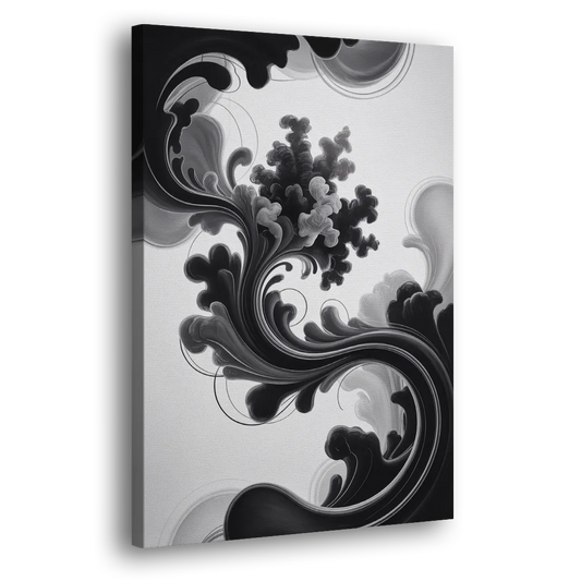 Elegant Swirls Black and White Abstract Side - Canvas Wall Art