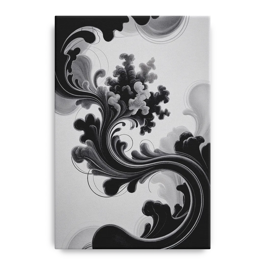 Elegant Swirls Black and White Abstract Front - Canvas Wall Art