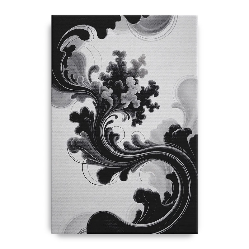 Elegant Swirls Black and White Abstract Front - Canvas Wall Art