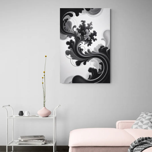 Elegant Swirls Black and White Abstract - Canvas Wall Art Living Room