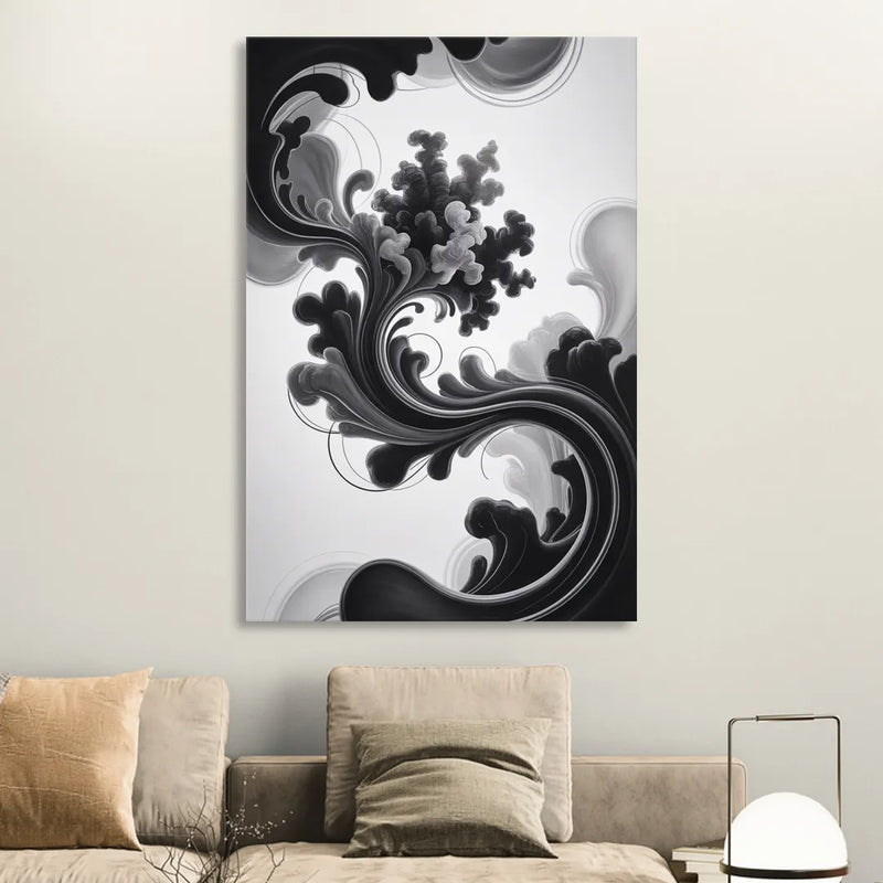 Elegant Swirls Black and White Abstract Sitting Room - Canvas Wall Art