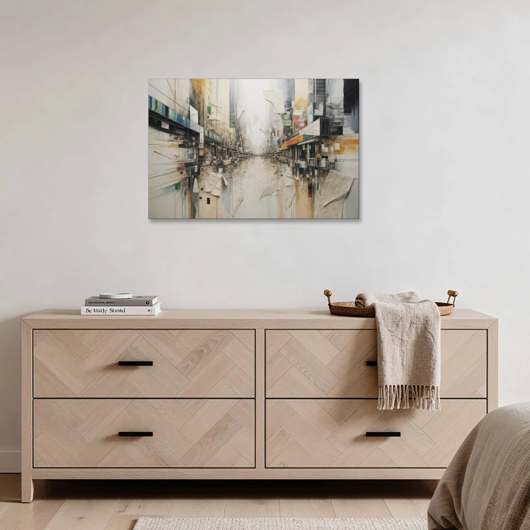 Elegant Urban Layers White Abstract - Canvas Wall Art - Coffee Table - 36x24