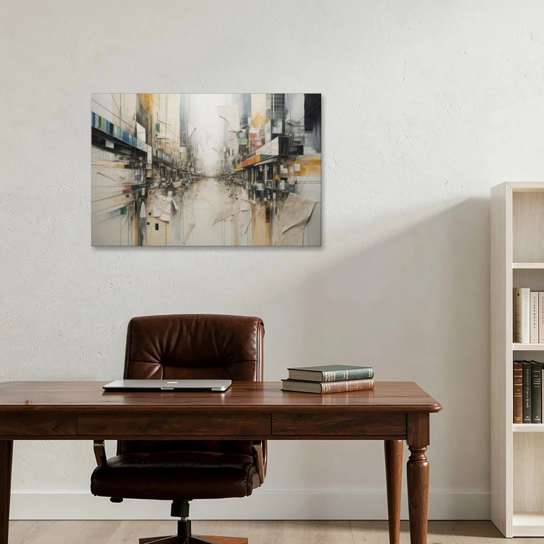 Elegant Urban Layers White Abstract - Canvas Wall Art - Office - 36x24