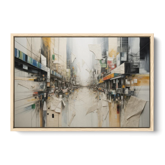 Elegant Urban Layers White Abstract - Oak Framed Canvas Wall Art - Front