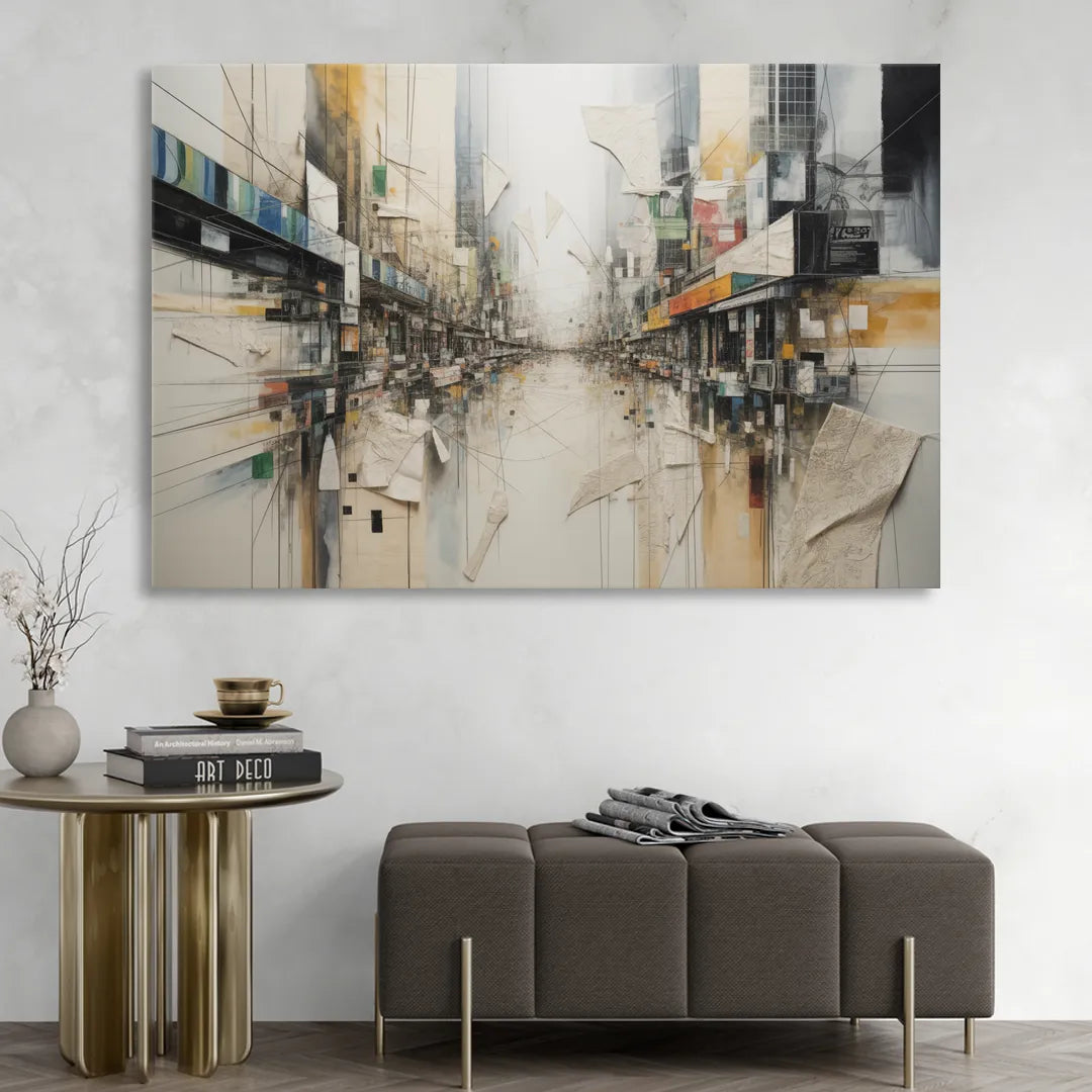 Elegant Urban Layers White Abstract Sitting Room - Canvas Wall Art