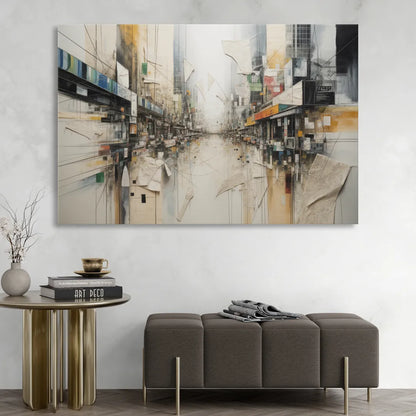Elegant Urban Layers White Abstract Sitting Room - Canvas Wall Art