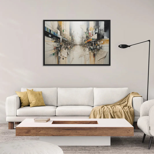 Elegant Urban Layers White Abstract - Living Room Black Frame Canvas
