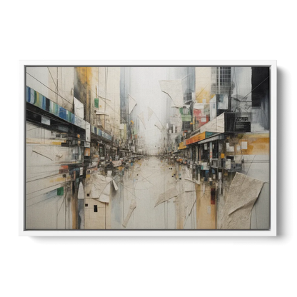 Elegant Urban Layers White Abstract - White Frame Canvas