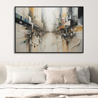 Elegant Urban Layers White Abstract Sitting Room - Black Canvas Wall Art
