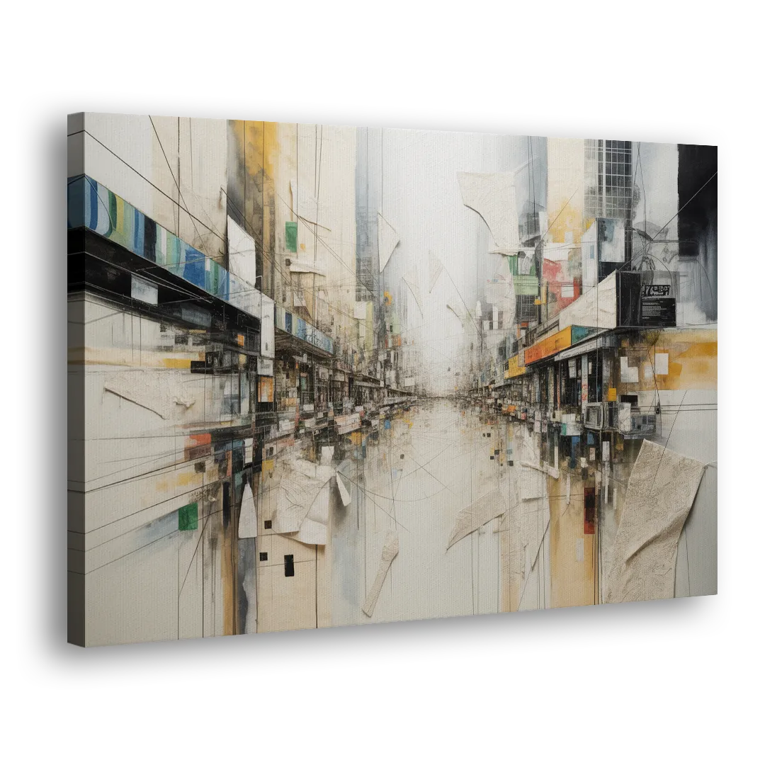 Elegant Urban Layers White Abstract Side - Canvas Wall Art