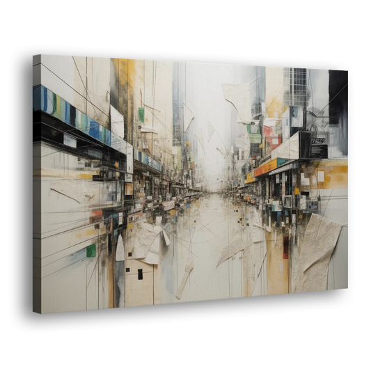 Elegant Urban Layers White Abstract Side - Canvas Wall Art