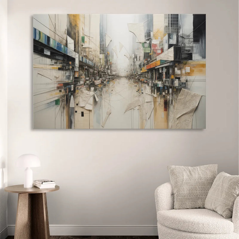 Elegant Urban Layers White Abstract Living Room - Canvas Wall Art