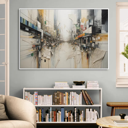 Elegant Urban Layers White Abstract Sitting Room - White Canvas Wall Art