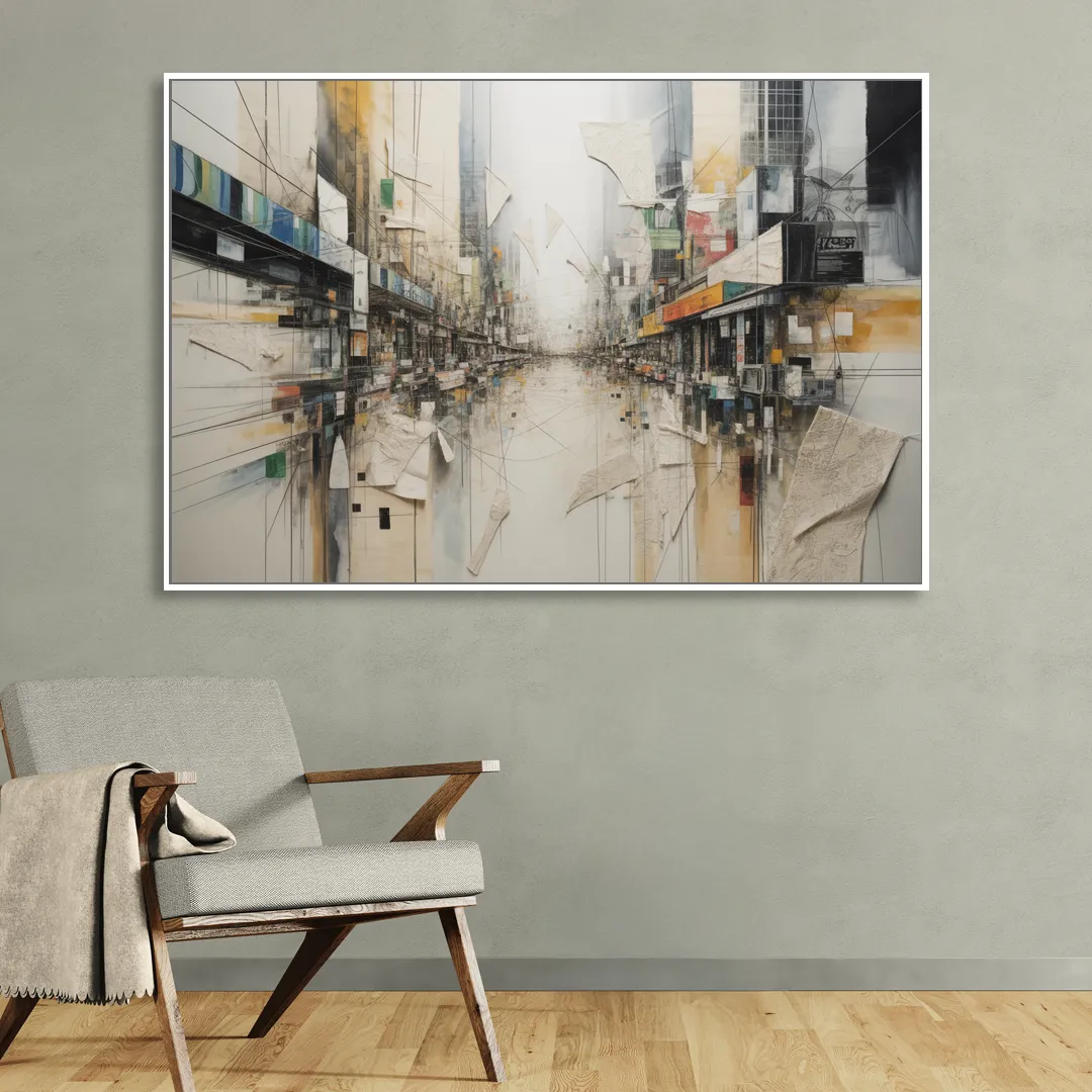 Elegant Urban Layers White Abstract Living Room - White Canvas Wall Art