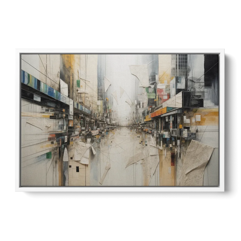Elegant Urban Layers White Abstract Front - White Canvas Wall Art