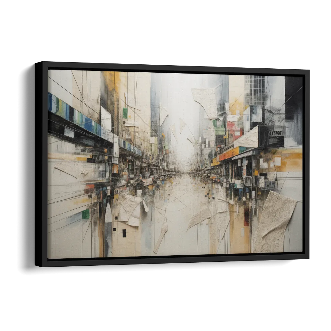 Elegant Urban Layers White Abstract Side - Black Canvas Wall Art