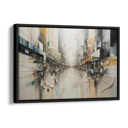 Elegant Urban Layers White Abstract Side - Black Canvas Wall Art