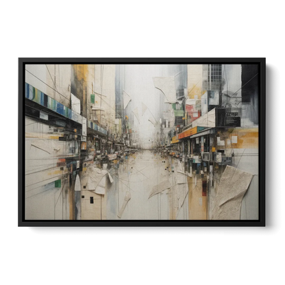 Elegant Urban Layers White Abstract Front - Black Canvas Wall Art