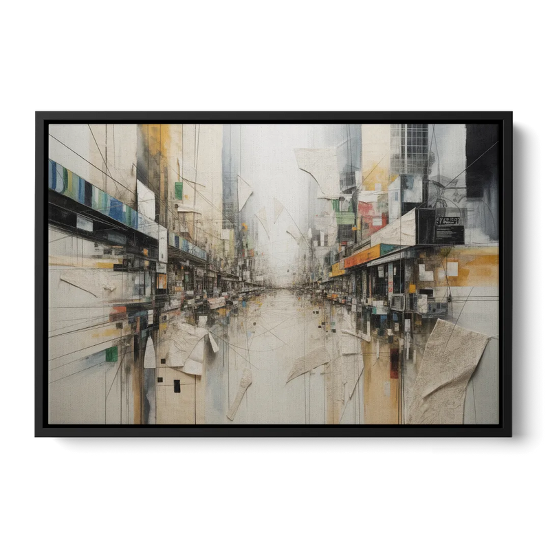 Elegant Urban Layers White Abstract Front - Black Canvas Wall Art