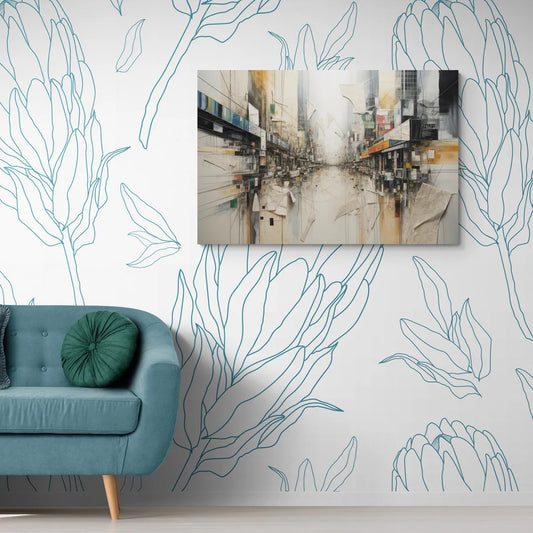 Elegant Urban Layers White Abstract - Canvas Wall Art Living Room