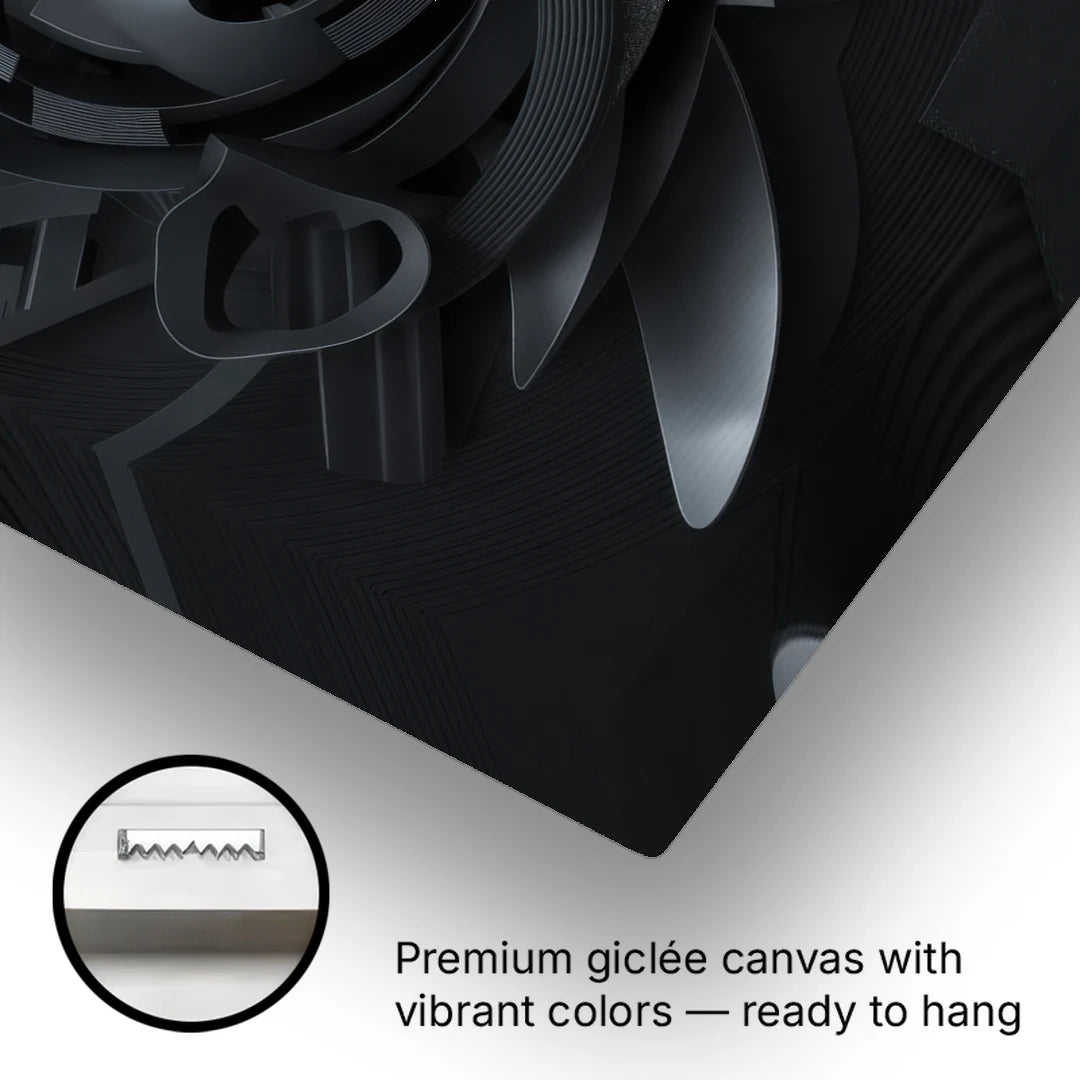 Elegant Vortex Swirl Black Abstract - Canvas Wall Art - Gallery Wrap Corner