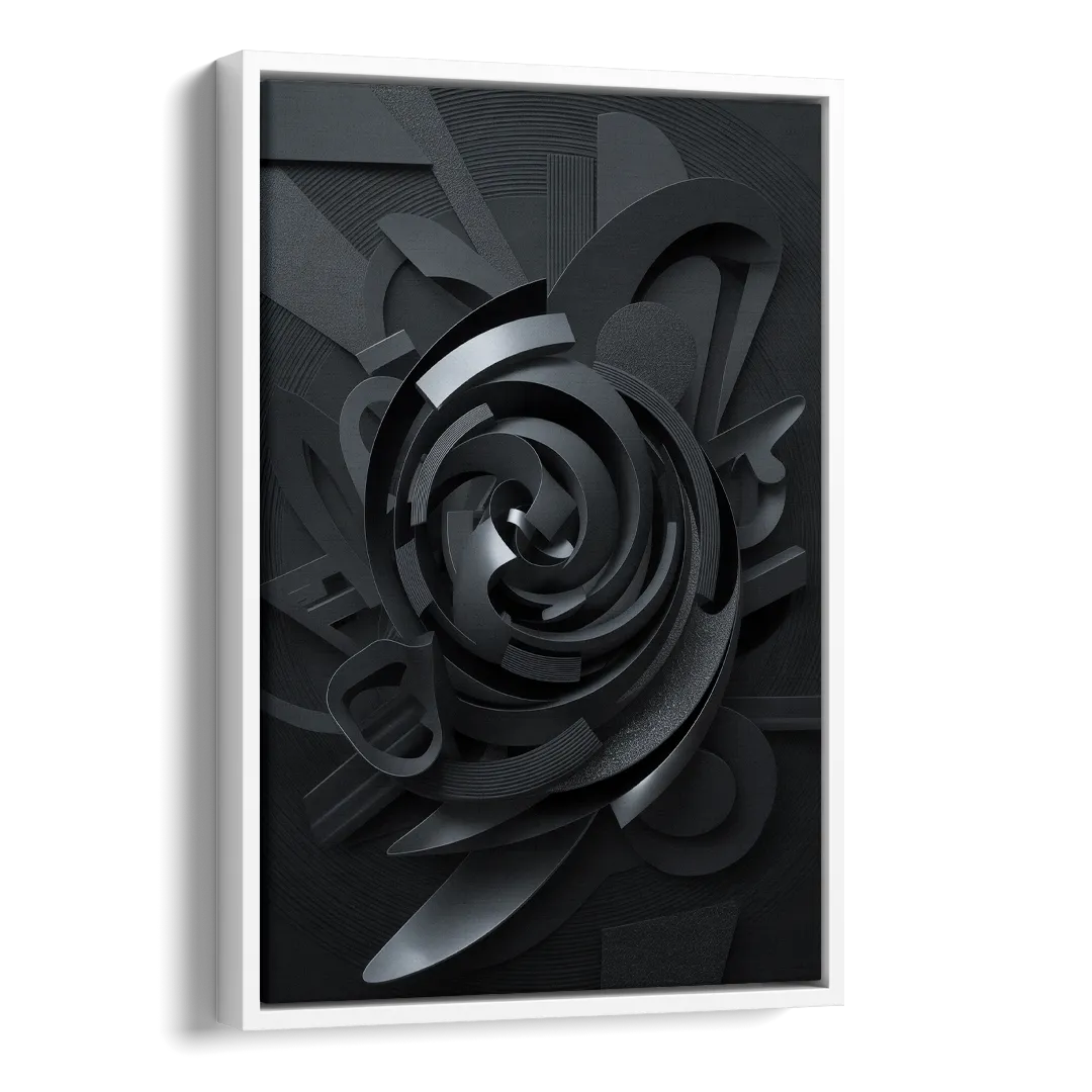 Elegant Vortex Swirl Black Abstract Side - White Canvas Wall Art