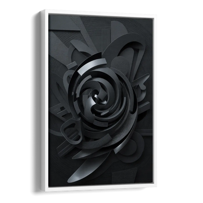 Elegant Vortex Swirl Black Abstract Side - White Canvas Wall Art