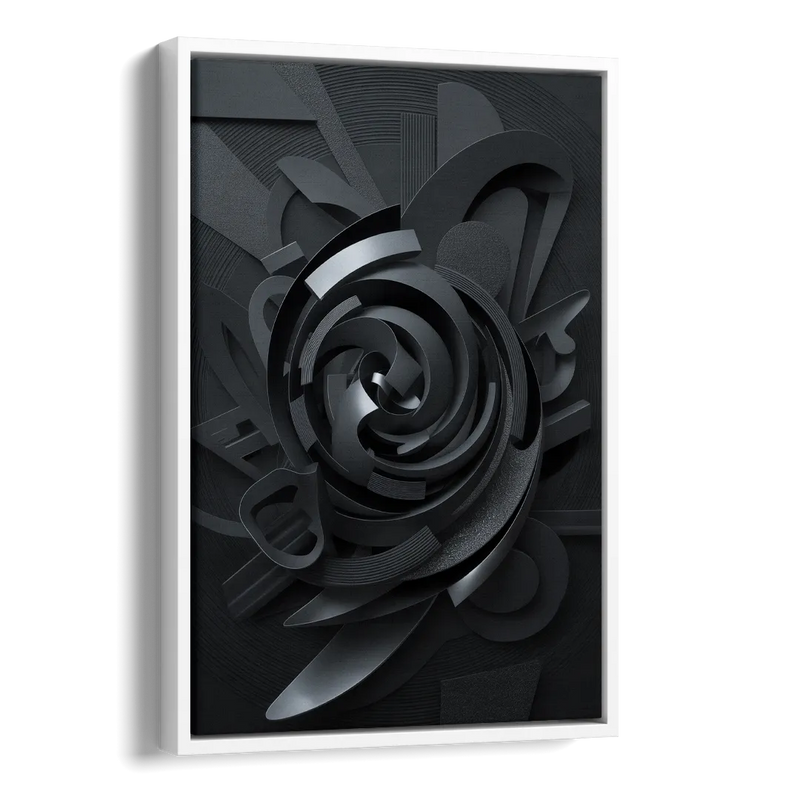 Elegant Vortex Swirl Black Abstract Side - White Canvas Wall Art