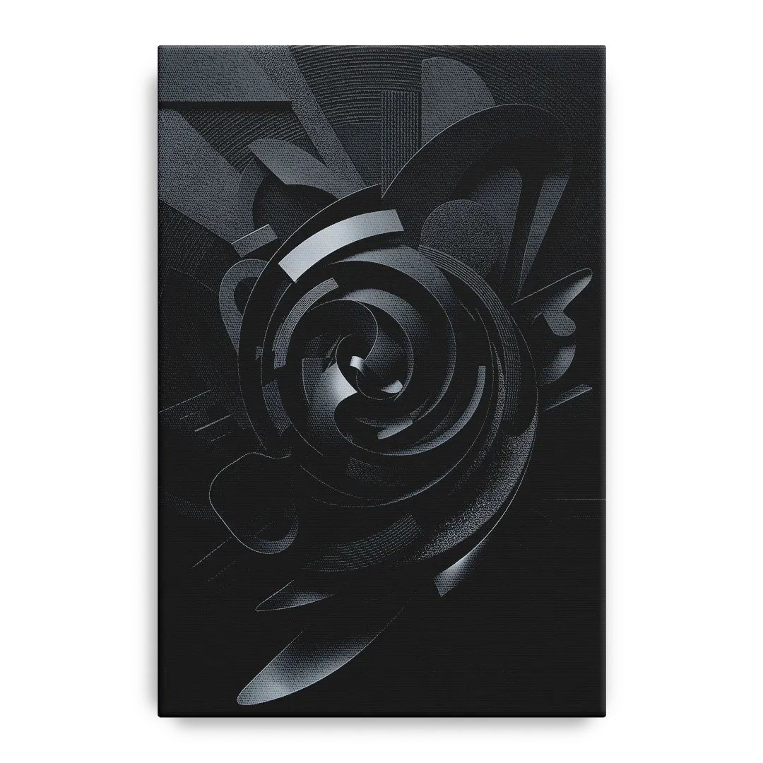 Elegant Vortex Swirl Black Abstract Front - Canvas Wall Art