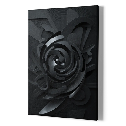 Elegant Vortex Swirl Black Abstract - Canvas Print Art Sides