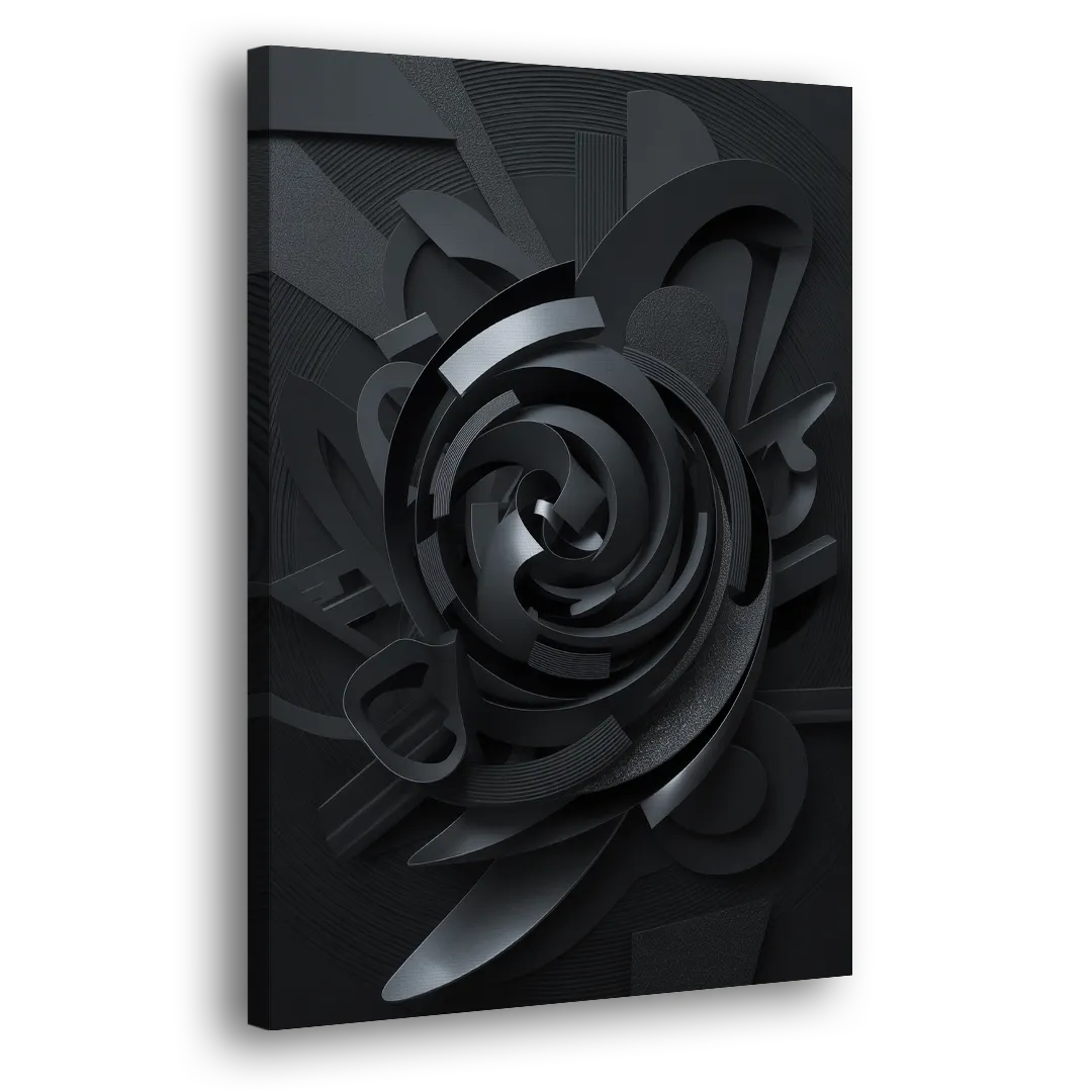 Elegant Vortex Swirl Black Abstract Side - Canvas Wall Art