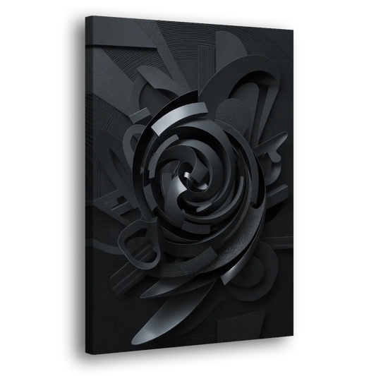 Elegant Vortex Swirl Black Abstract Side - Canvas Wall Art