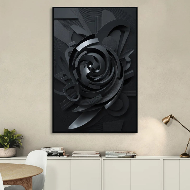 Elegant Vortex Swirl Black Abstract Living Room - Black Canvas Wall Art