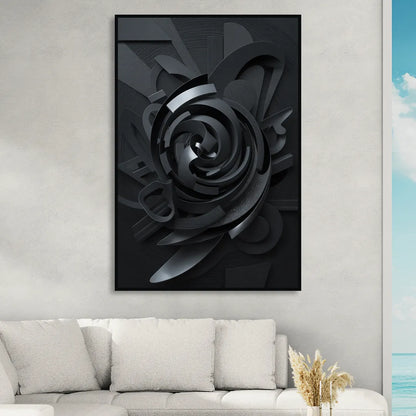 Elegant Vortex Swirl Black Abstract Sitting Room - Black Canvas Wall Art