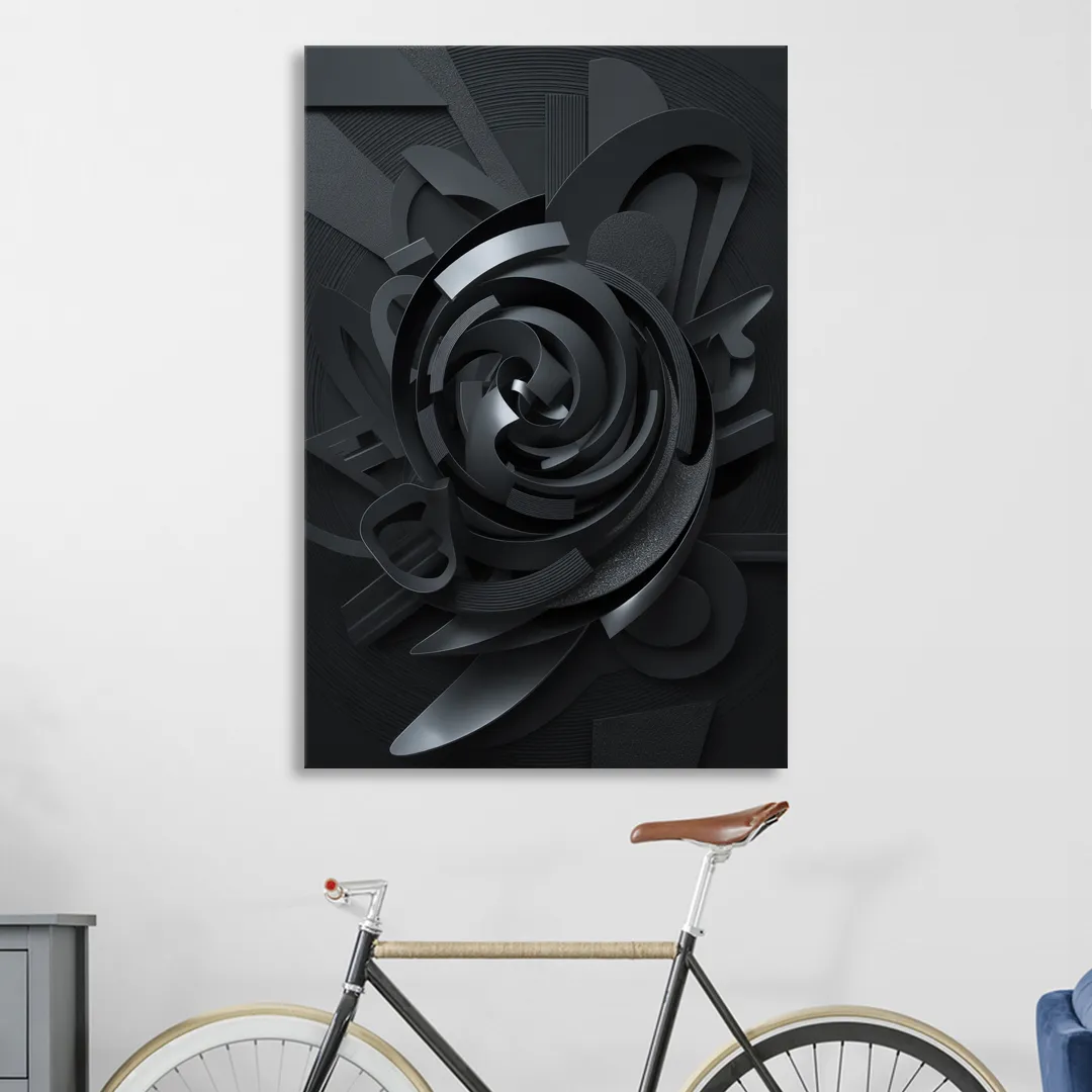 Elegant Vortex Swirl Black Abstract Sitting Room - Canvas Wall Art