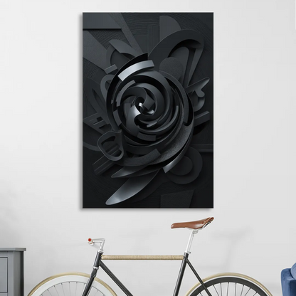 Elegant Vortex Swirl Black Abstract Sitting Room - Canvas Wall Art