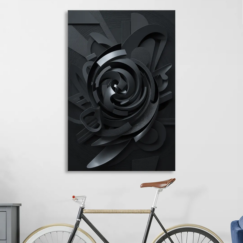 Elegant Vortex Swirl Black Abstract Sitting Room - Canvas Wall Art