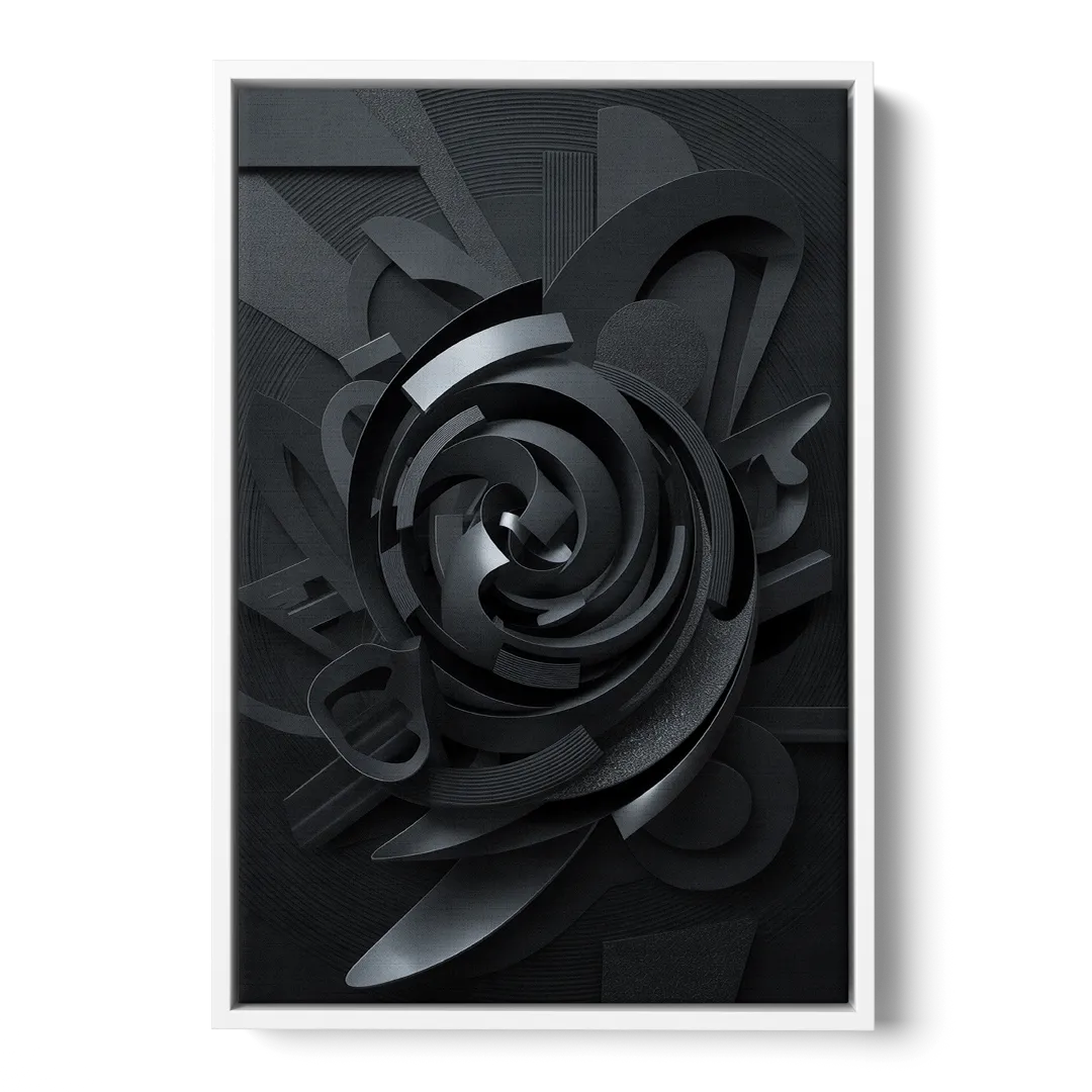 Elegant Vortex Swirl Black Abstract Front - White Canvas Wall Art
