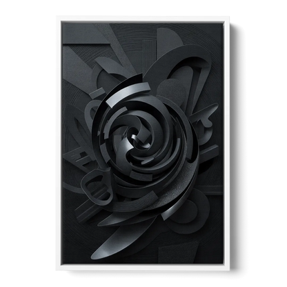 Elegant Vortex Swirl Black Abstract Front - White Canvas Wall Art